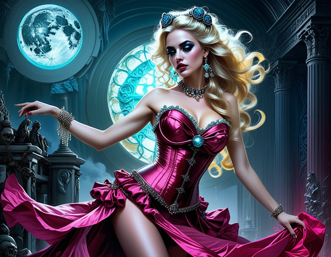 Elegante donna in abito da sera celestiale – ritratto a figura intera
