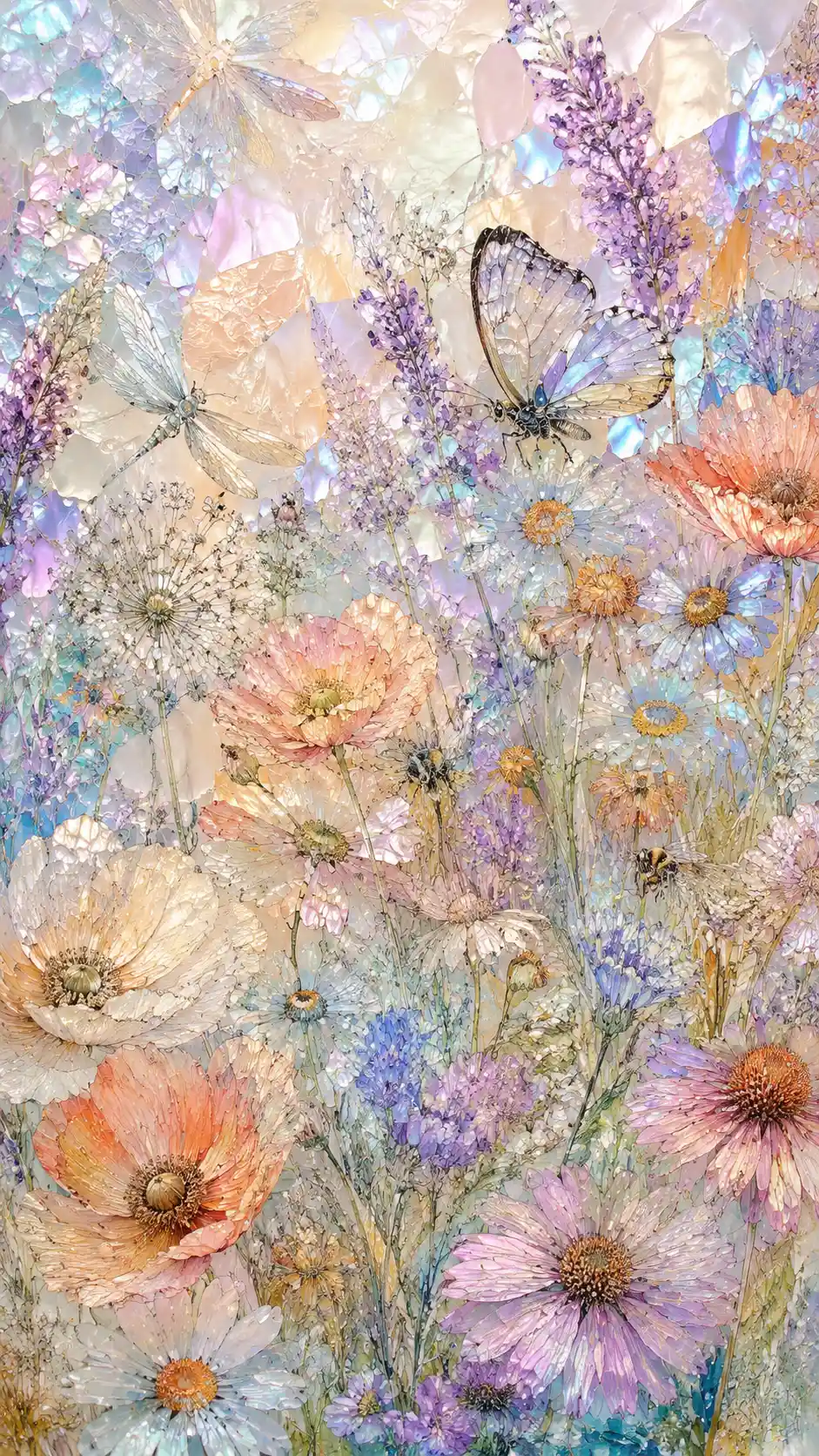 Close up summer meadow with flowers in artistic mosaic style