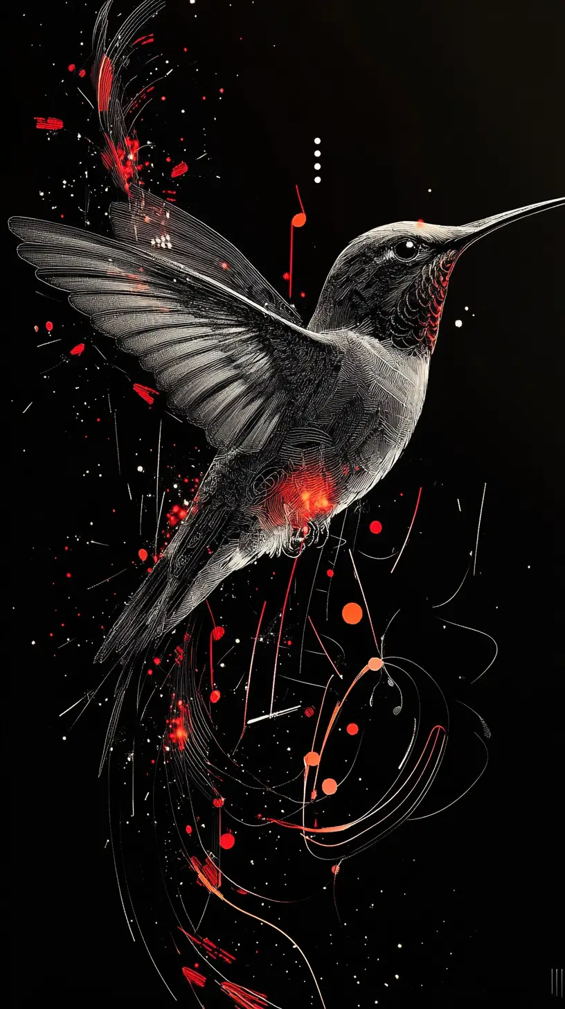 Hummingbird In Flight Transforming Into Musical And Data Waves