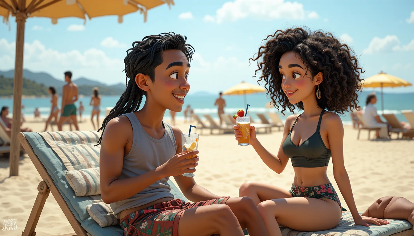 Young friends relaxing and talking on a sunny beach