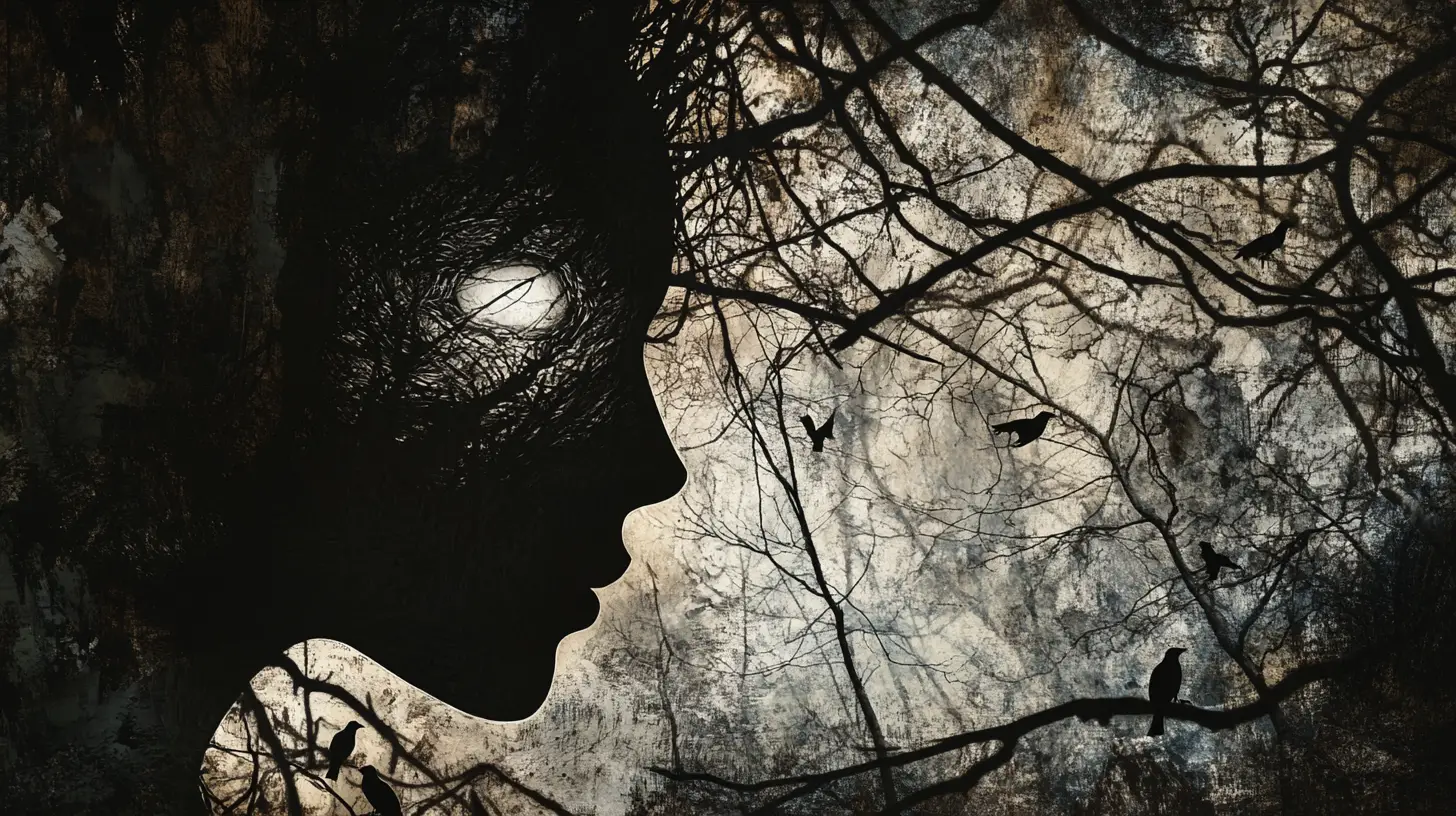 Human silhouette filled with an ominous enchanted forest