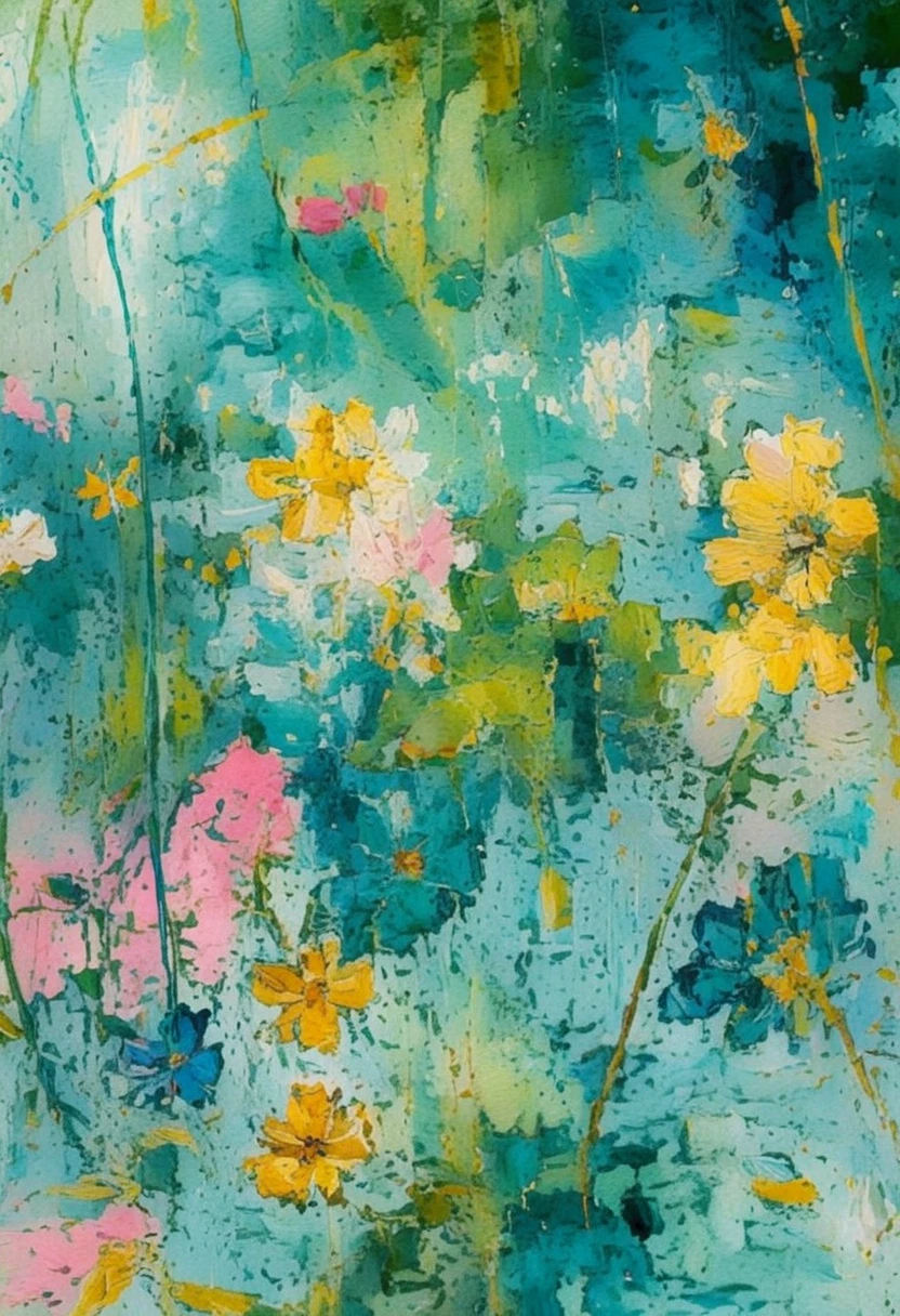 Wildflowers In Rainy Abstract Art Nouveau Oil Painting