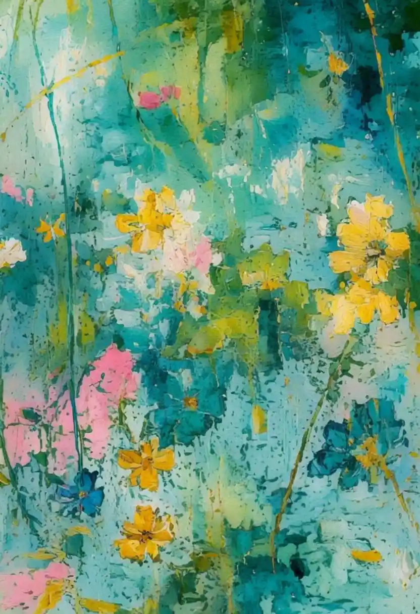 Wildflowers In Rainy Abstract Art Nouveau Oil Painting