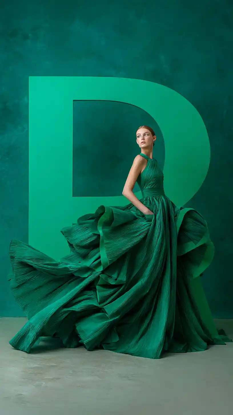 Emerald green fashion editorial poster with bold typography