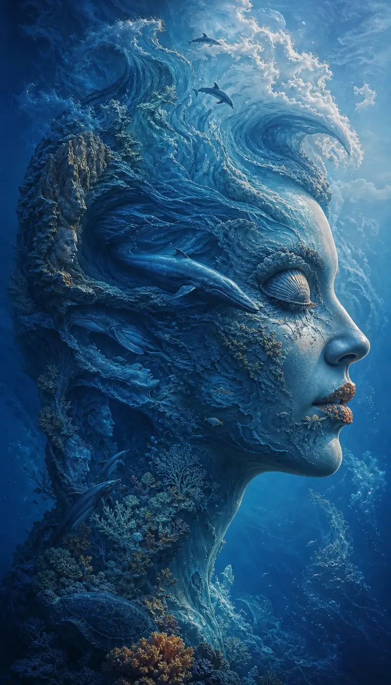 Surreal Ocean Forming A Majestic Human Profile Portrait