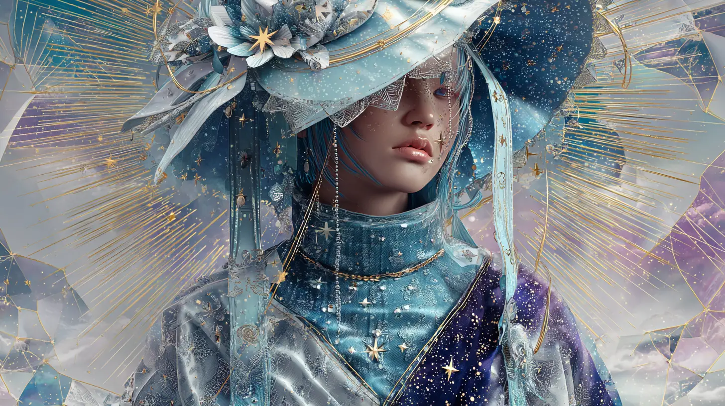 Mystical fairy woman in celestial streetwear and stars