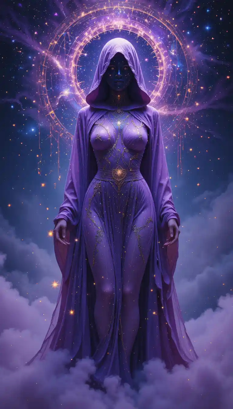 Mystical Hooded Woman Formed Of Stars In Cosmic Space