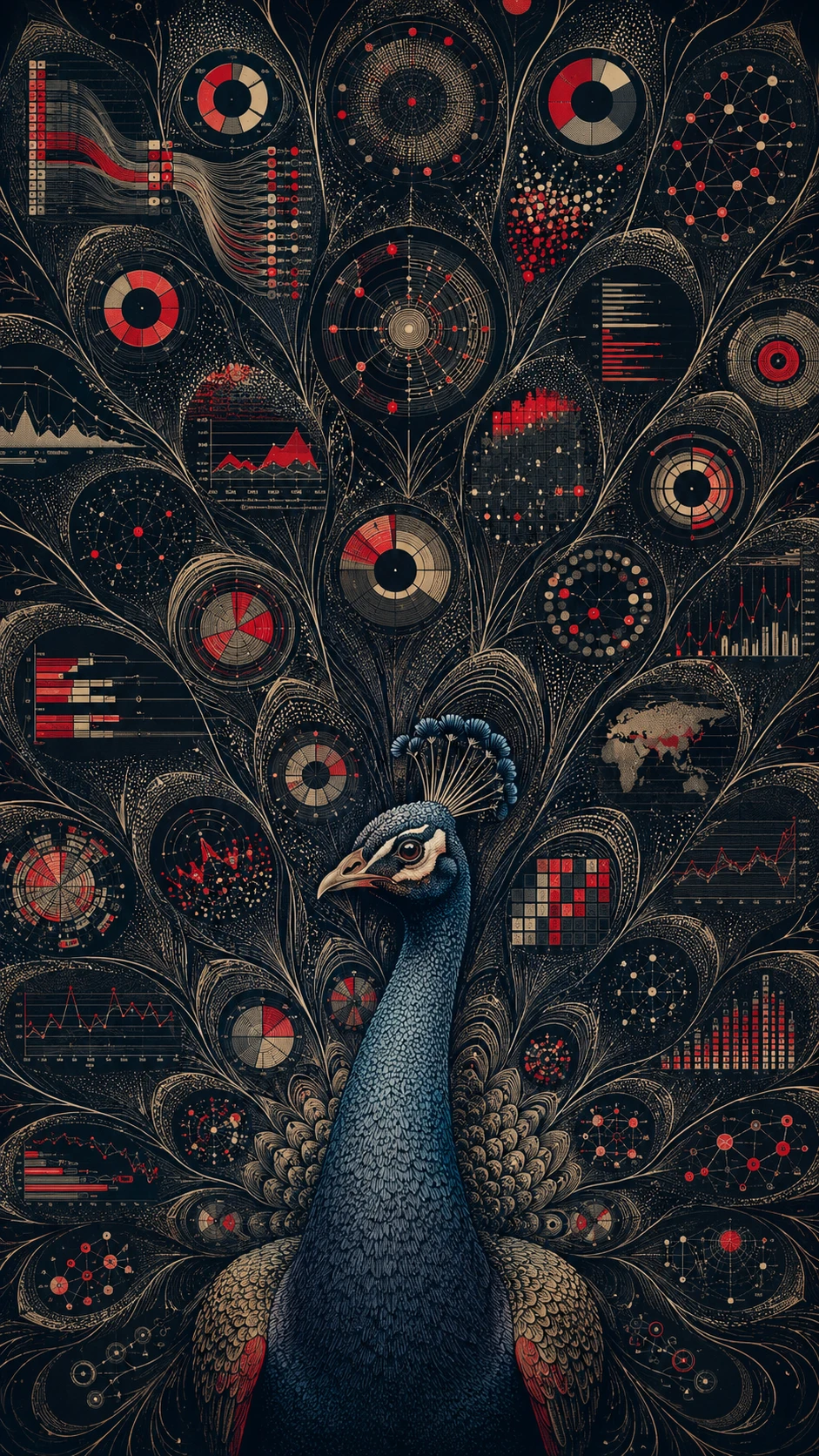Peacock Tail Transformed Into Colorful Data Visualizations