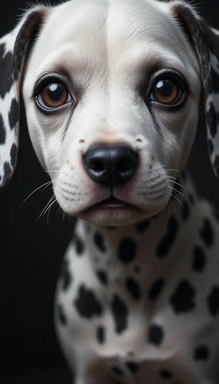 Close up portrait of a calm dalmatian puppy face