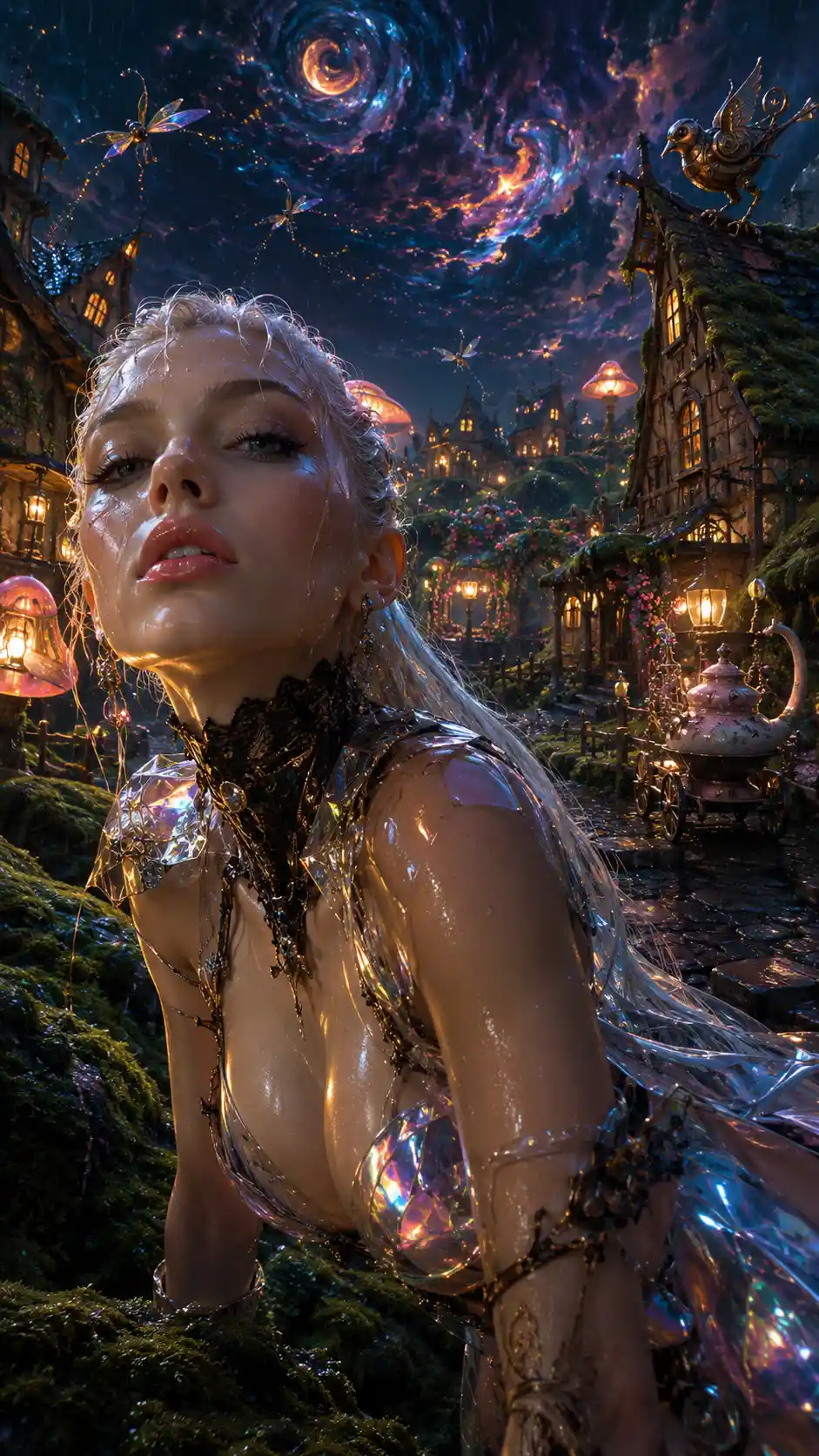 Seductive aristocratic woman in futuristic fashion close up