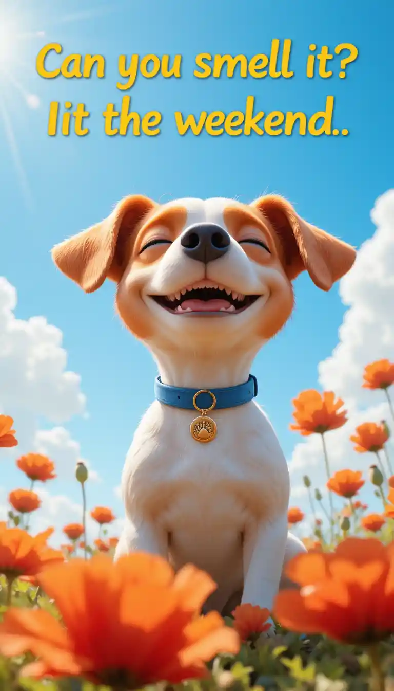 Joyful jack russell puppy in poppy field under summer sky