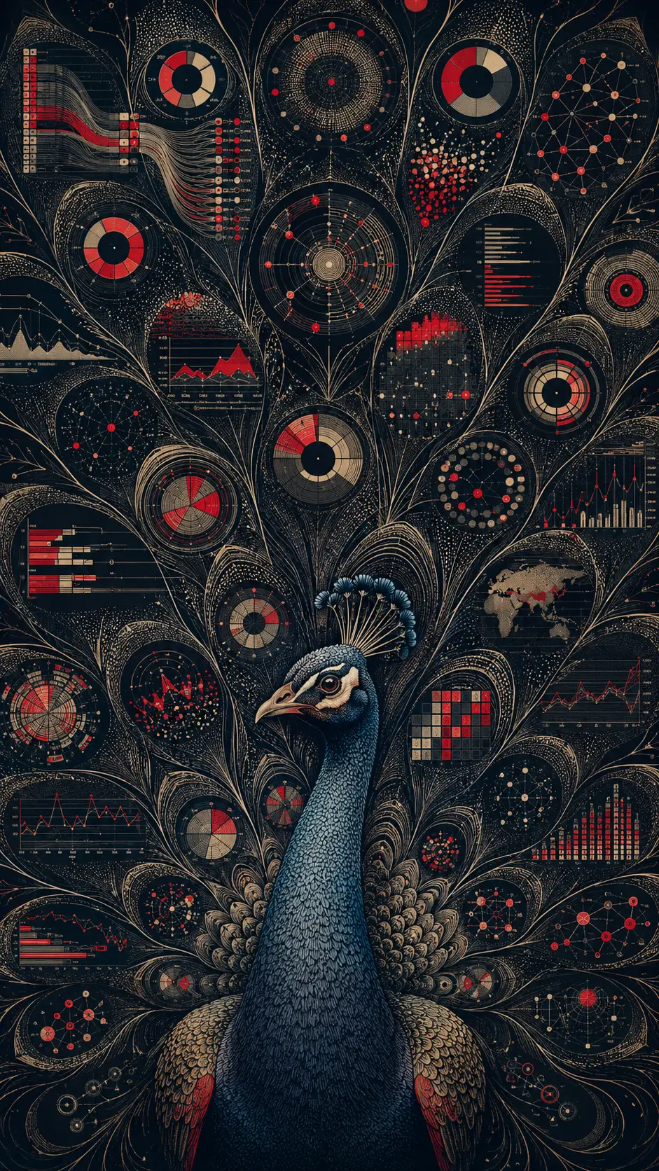 Peacock Tail Transformed Into Colorful Data Visualizations