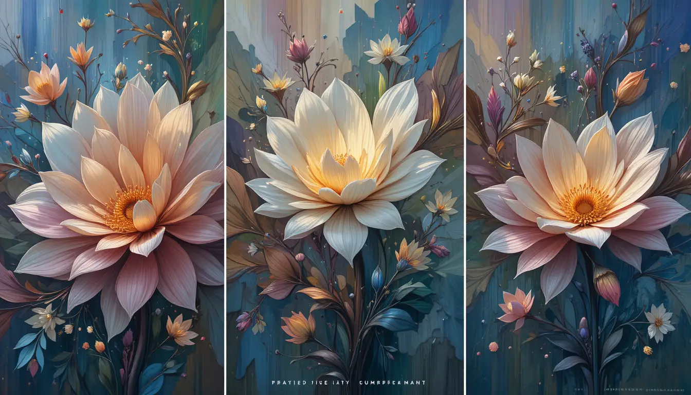Surreal triptych of glowing abstract flower forms