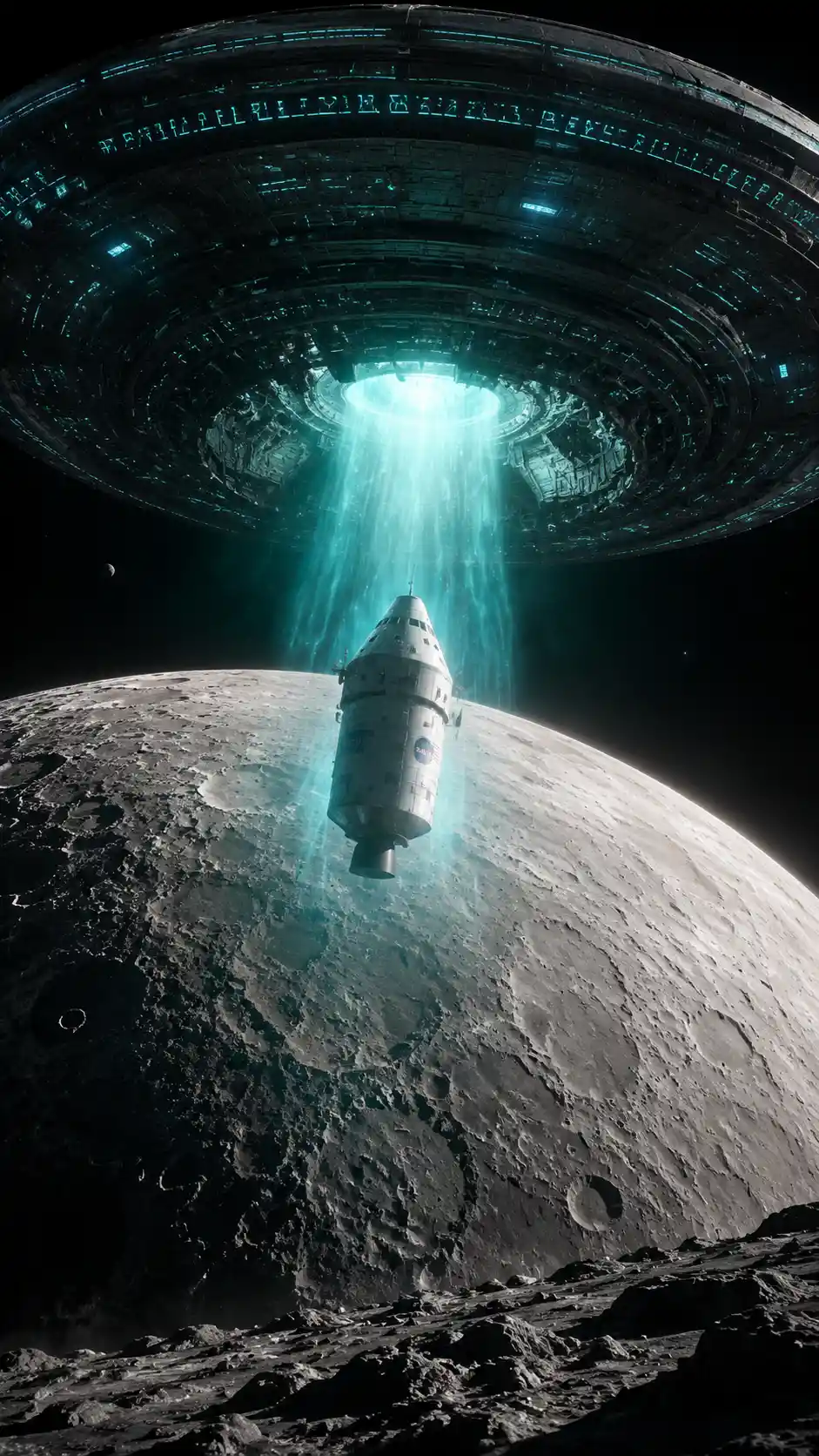 Astronave Artemis catturata da un enorme disco volante alieno sopra la Luna