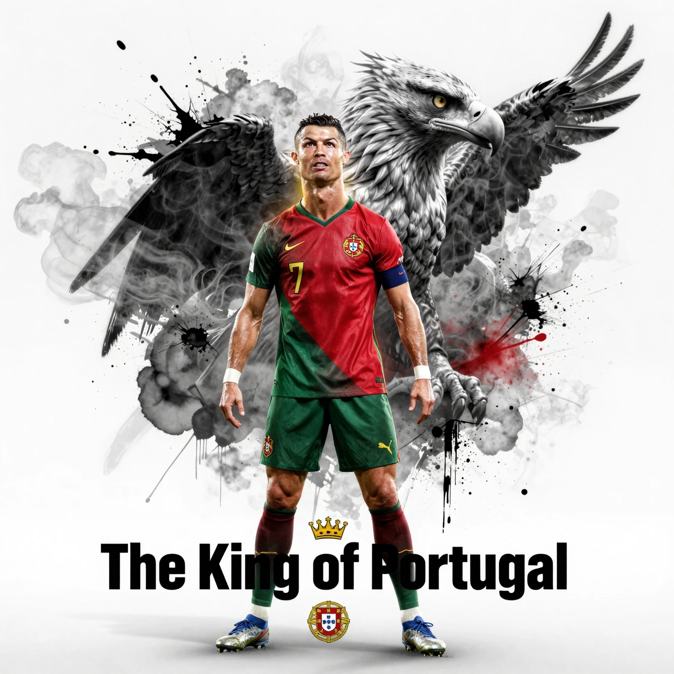 Cristiano Ronaldo with eagle spirit on abstract flag backdrop
