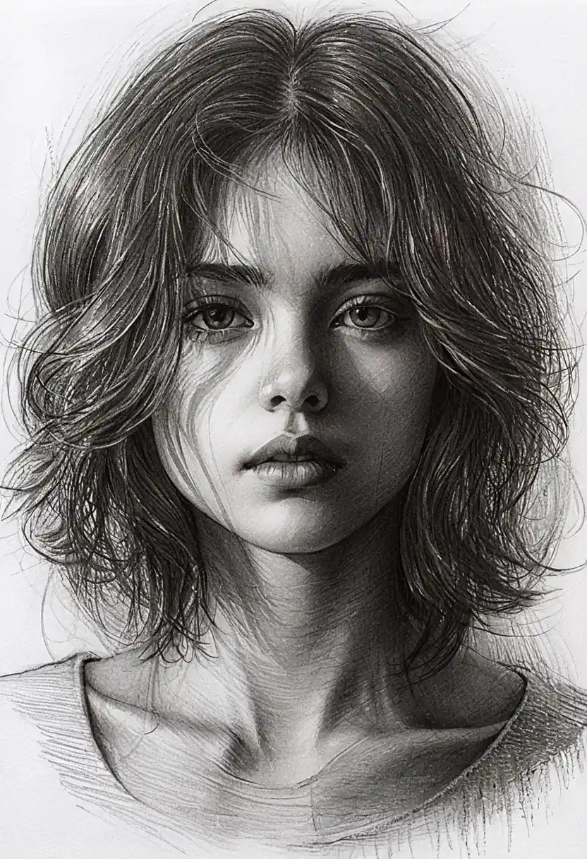 Melancholic pencil portrait in dramatic chiaroscuro lighting