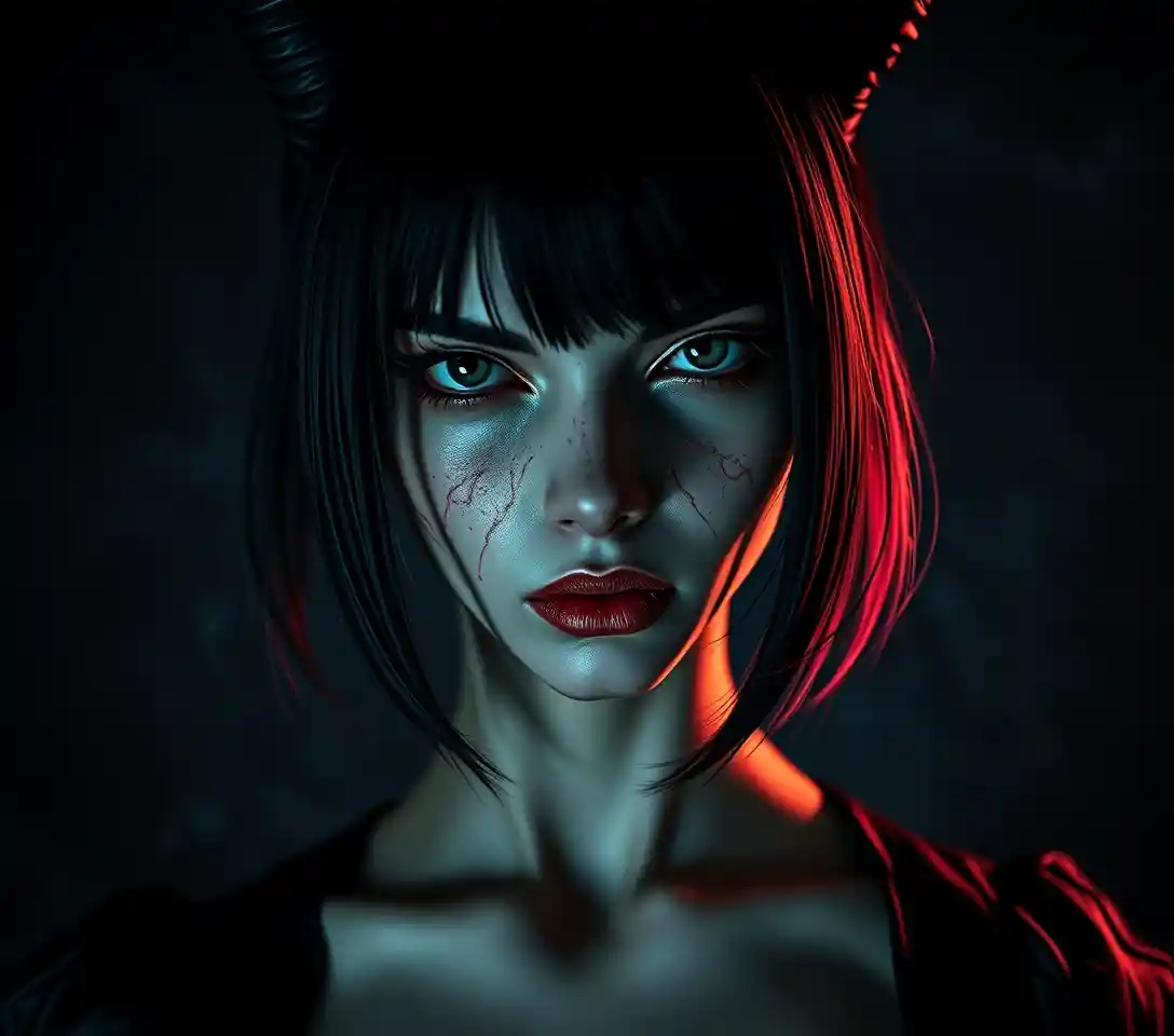 Mysterious woman portrait in dark pop surrealist style