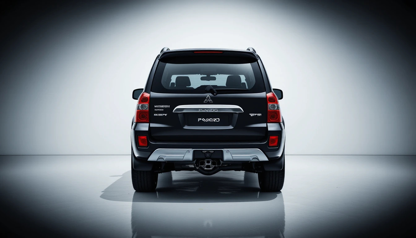 Rear view of black suv in glossy car showroom