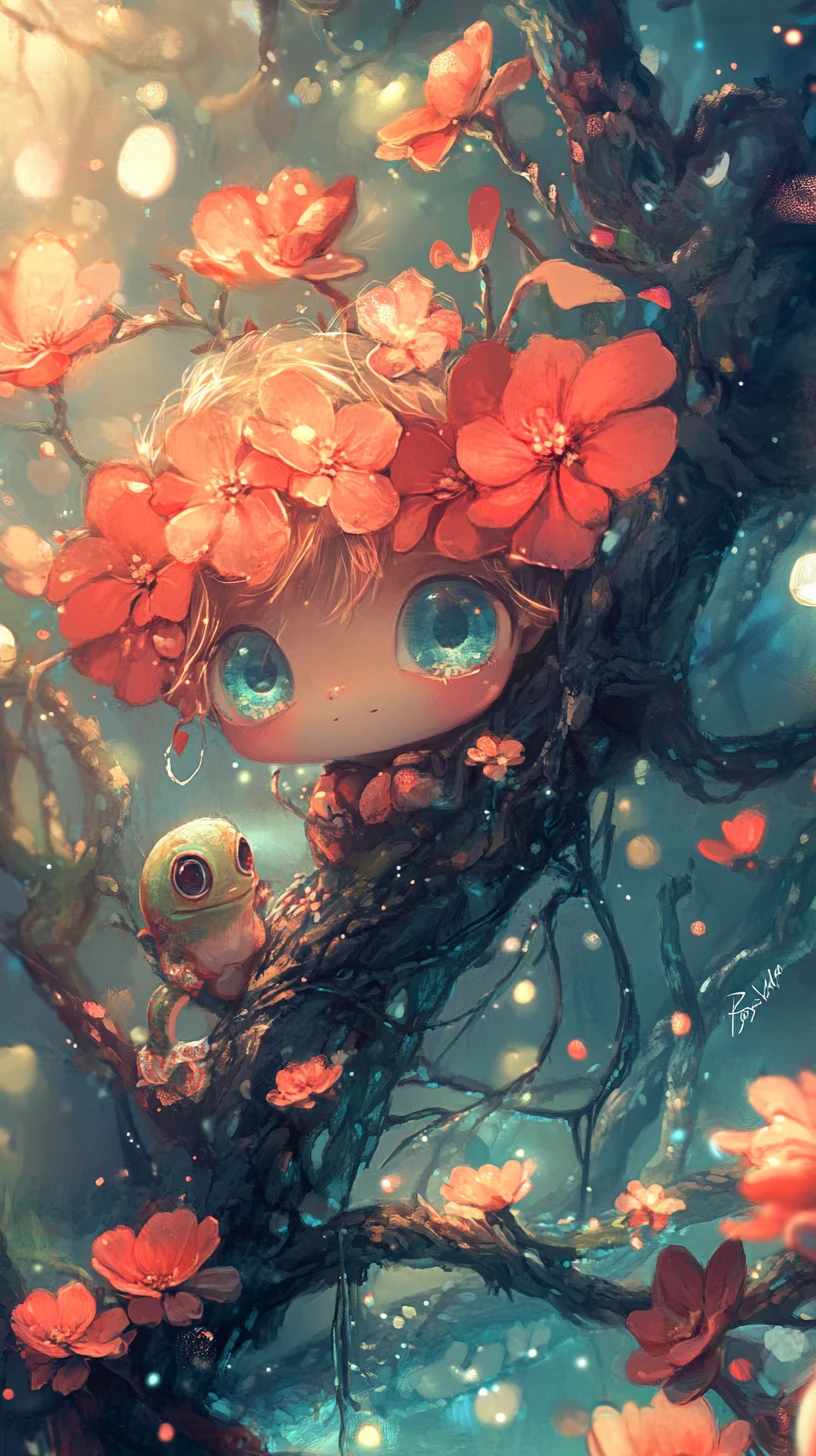 Cute cartoon flower blooming in a sunlit street