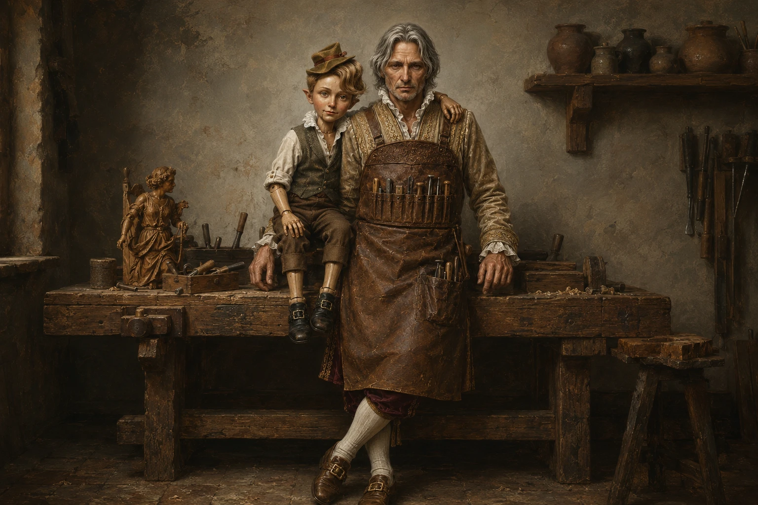 Renaissance style full length portrait of a thoughtful artisan