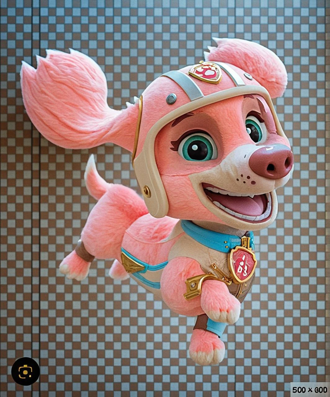Full body mascot character standing in a photo scene