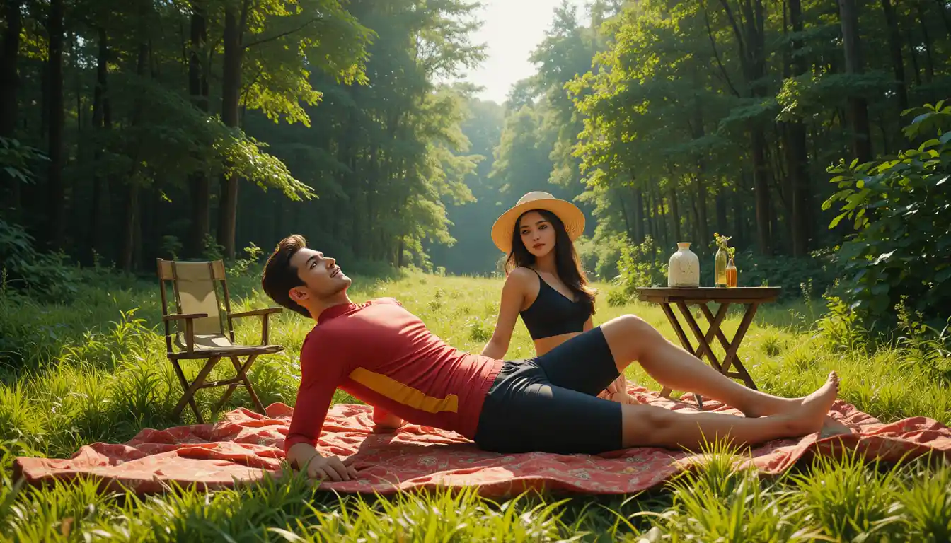 Relaxed young couple lying on a picnic blanket