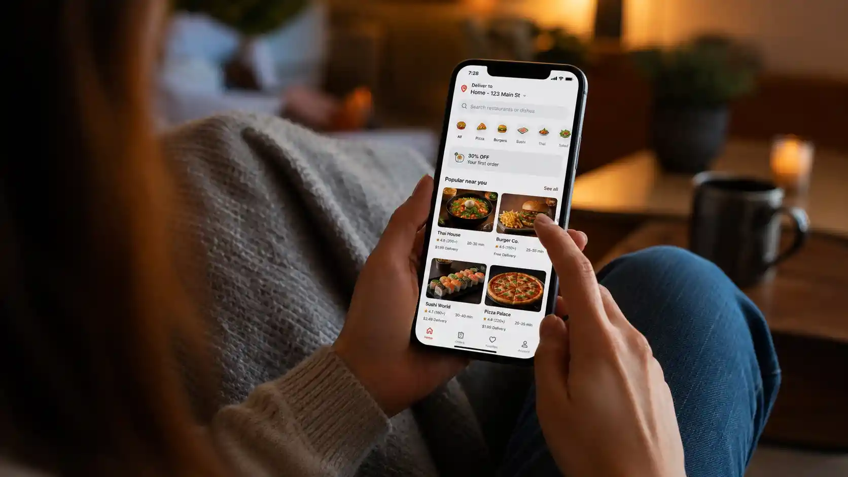 Person browsing food delivery menu on modern smartphone