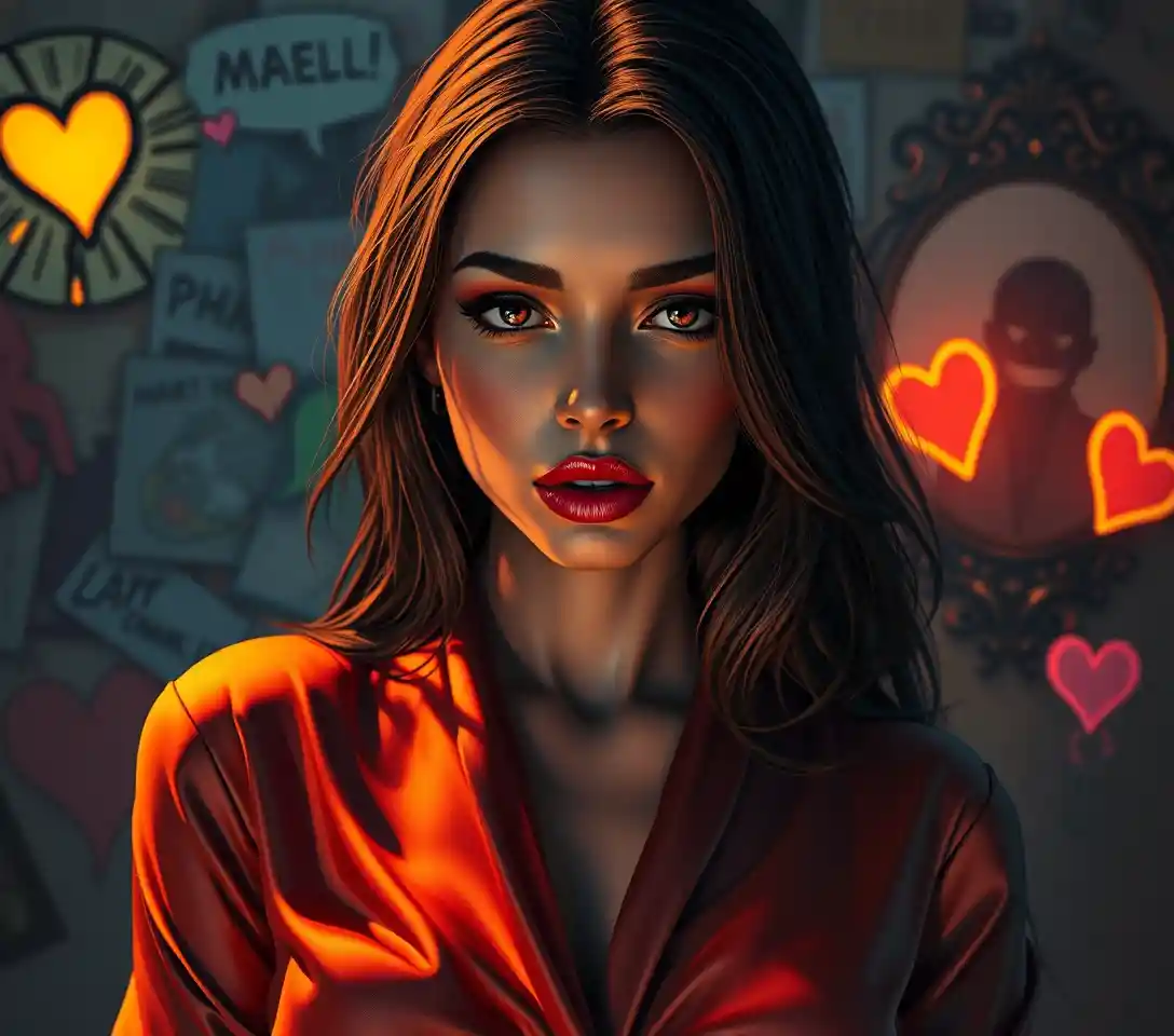 Donna sensuale in un paesaggio onirico horror pop art surreale