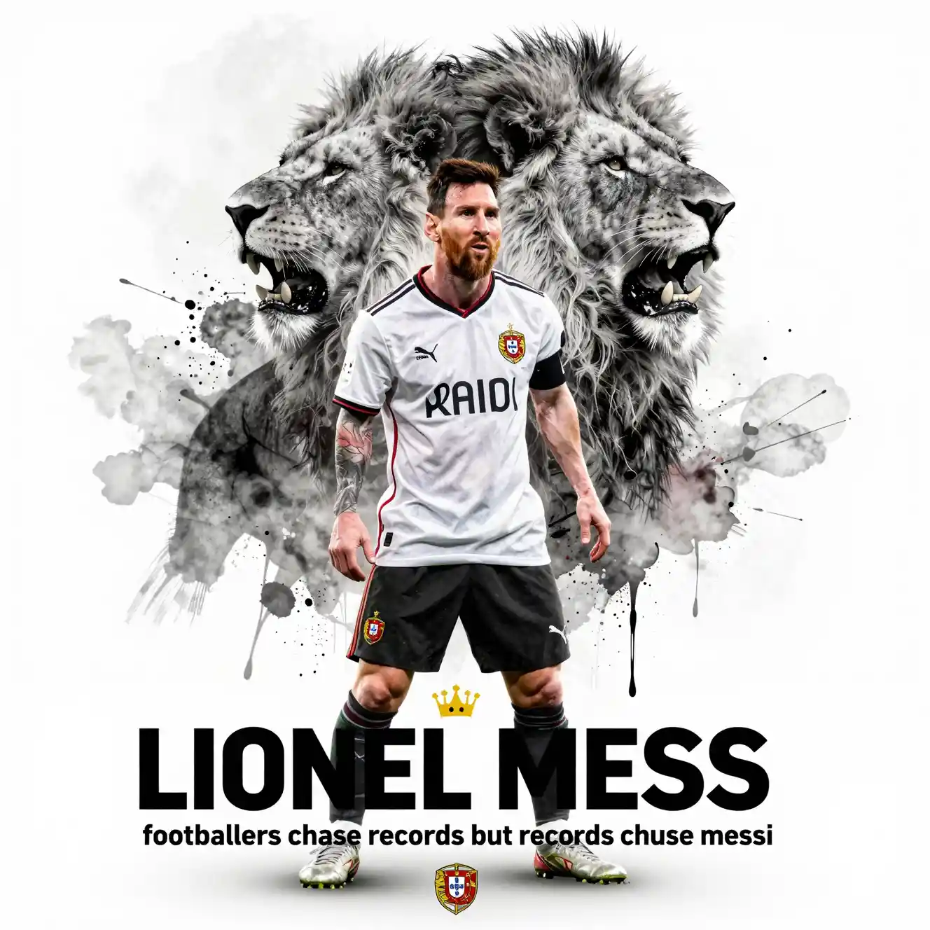 Football legend with roaring lion spirit on abstract field