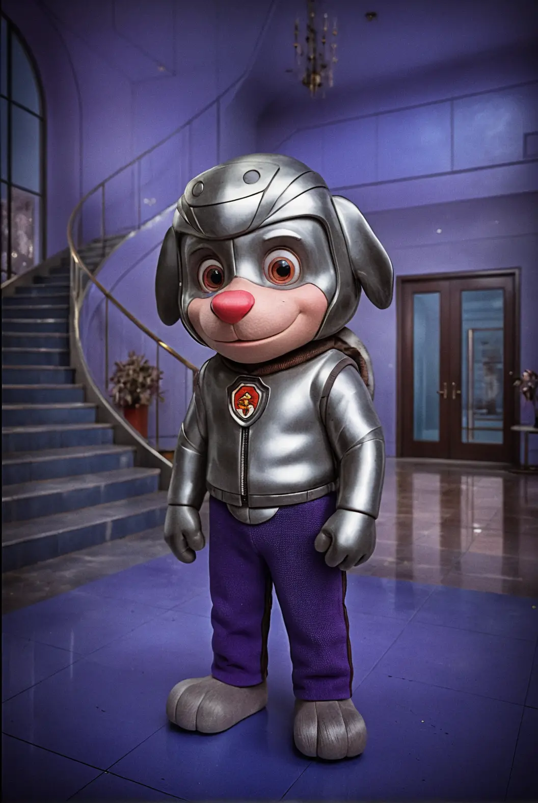 Realistic mascot character captured in a simple photo scene