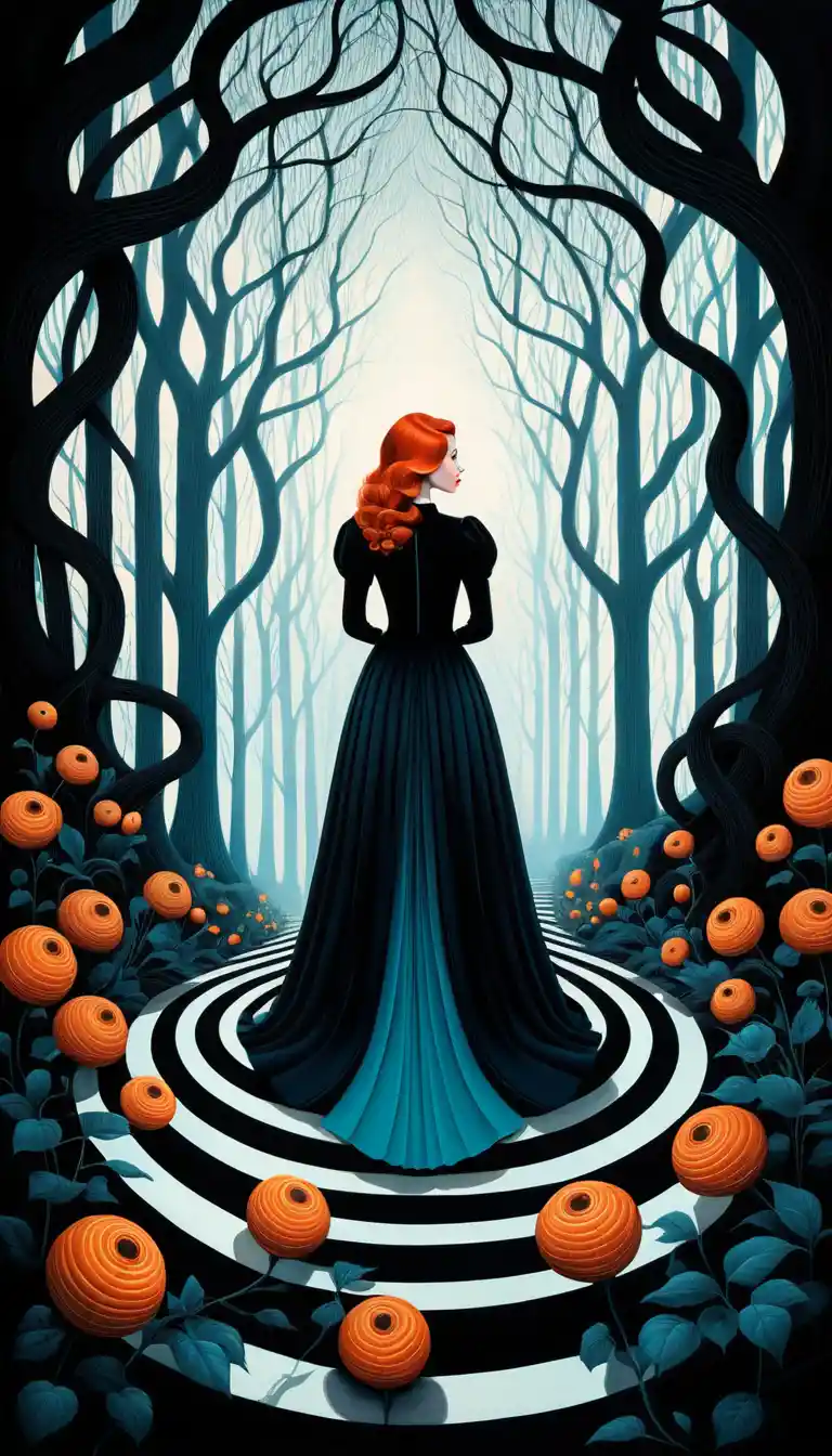 Surreal figurative illustration with dark fairytale patterns