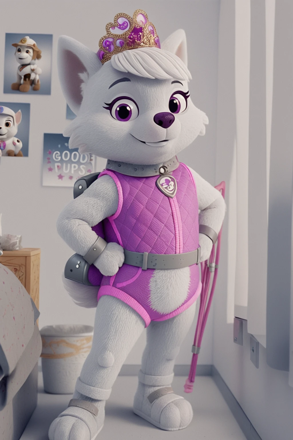 Portrait of a realistic mascot style character in camera view