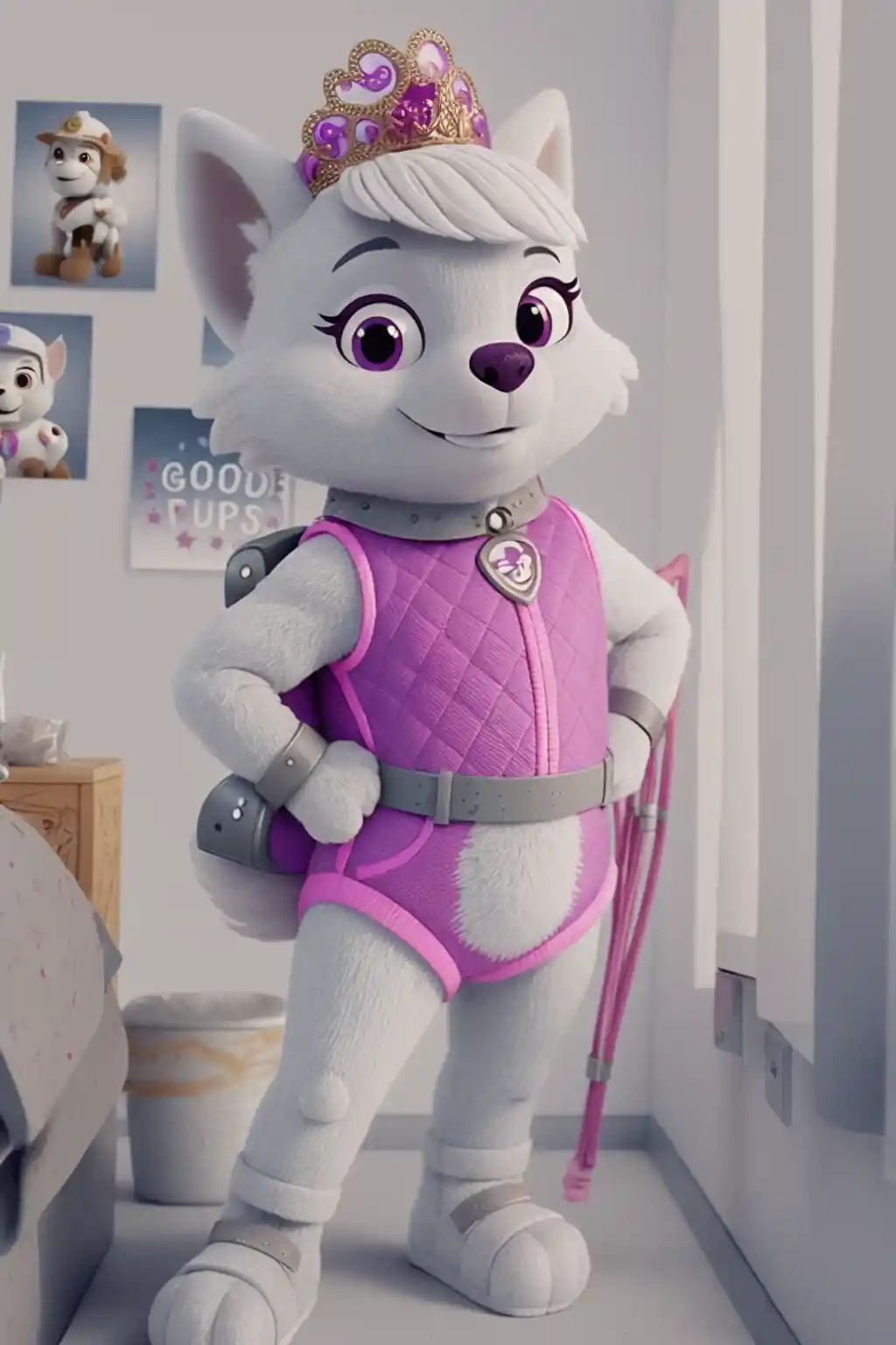 Portrait of a realistic mascot style character in camera view