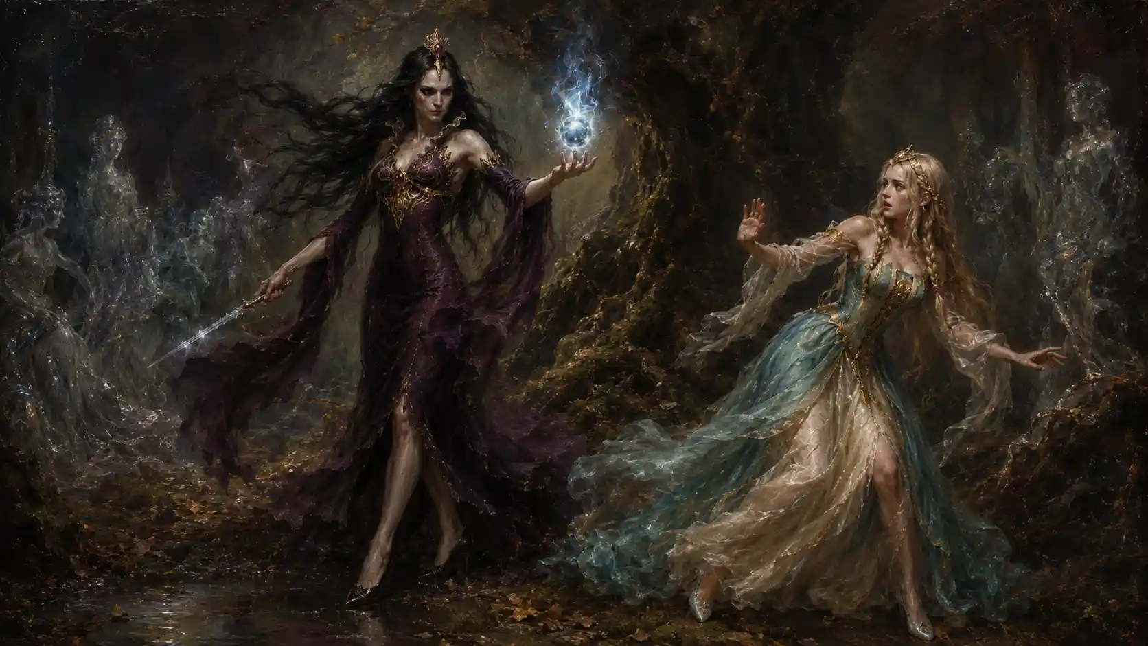 Renaissance style double portrait of two fantasy women