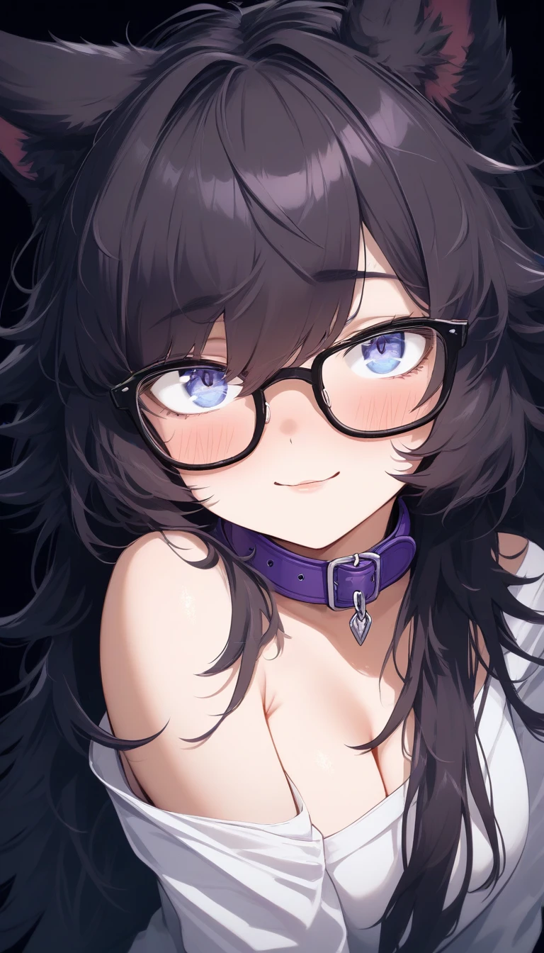 Ragazza anime carina con occhiali su sfondo scuro