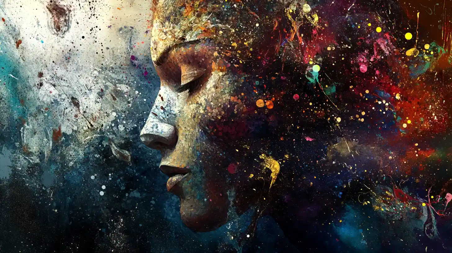 Fragmented surreal portrait with abstract volumetric lighting