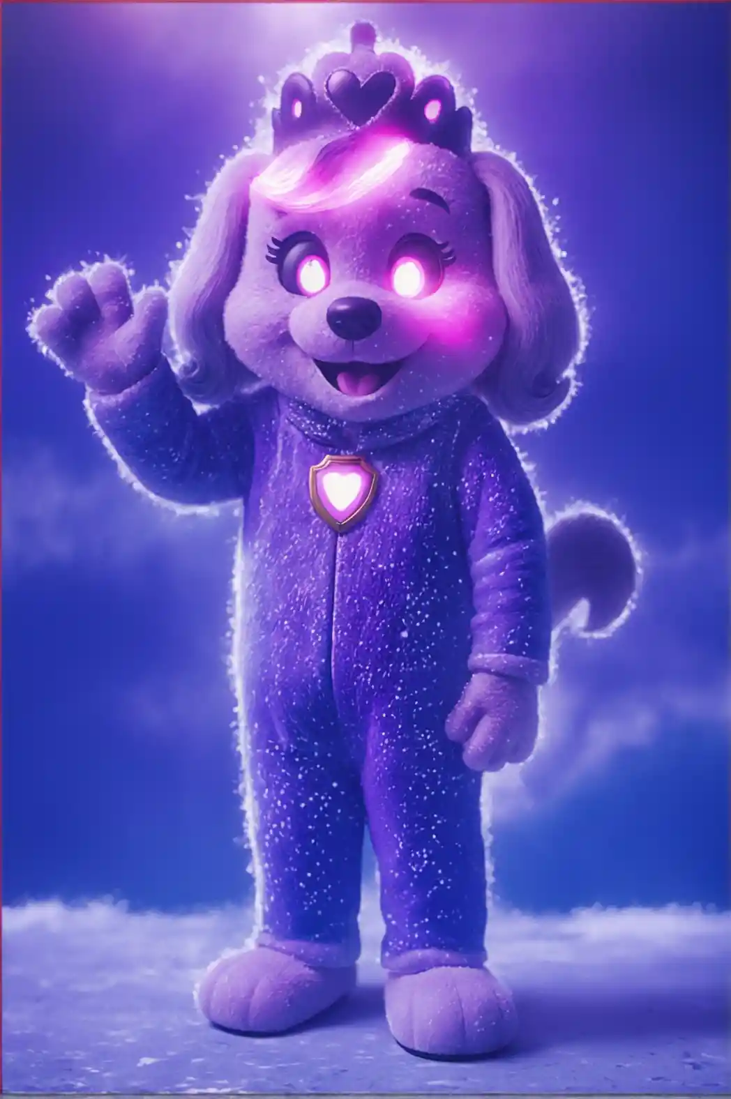 Realistic mascot character captured in a simple photo scene