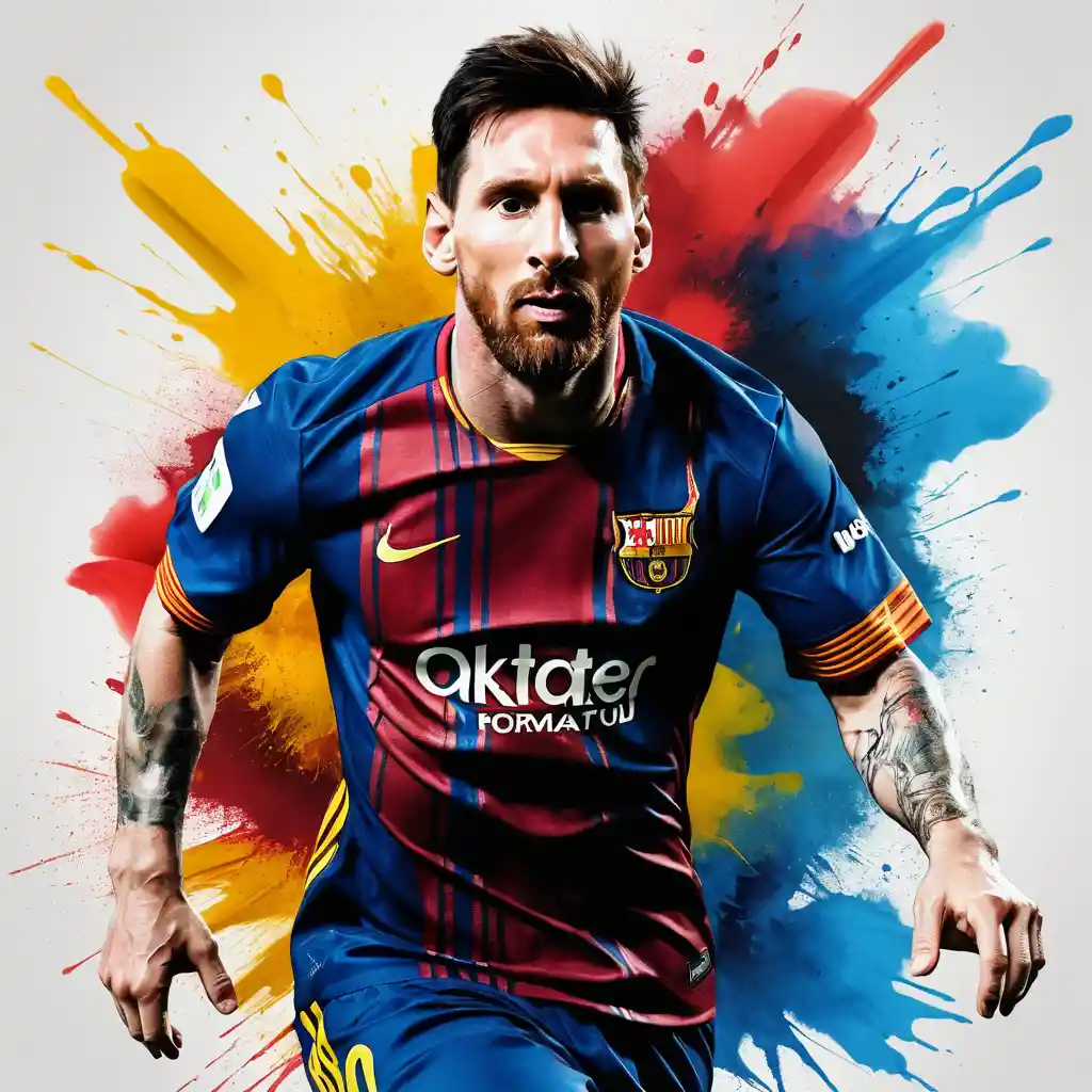 Football star with roaring lion spirit on abstract splashes
