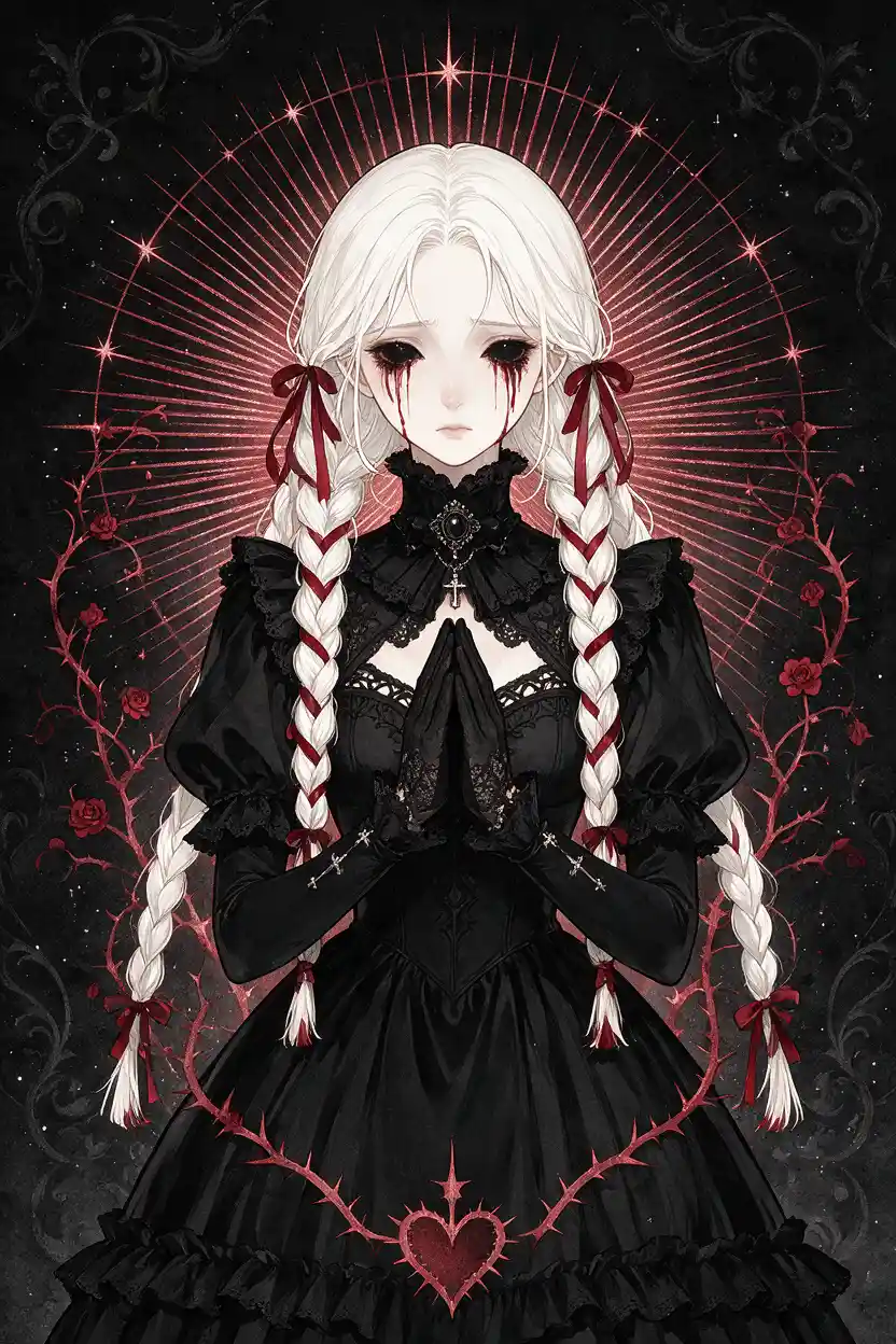 Elegant fantasy woman in black with symbolic halo