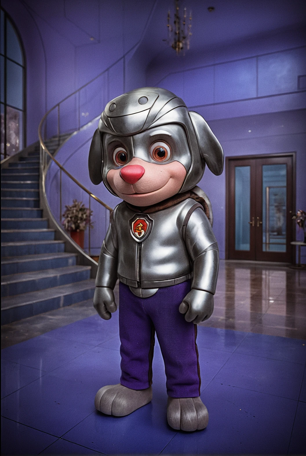Realistic mascot character captured in a simple photo scene
