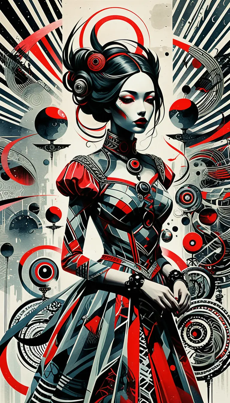 Surreal figurative illustration with eerie repetitive patterns