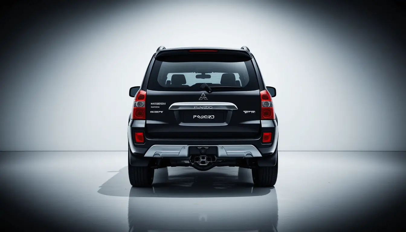 Rear view of black suv in glossy car showroom