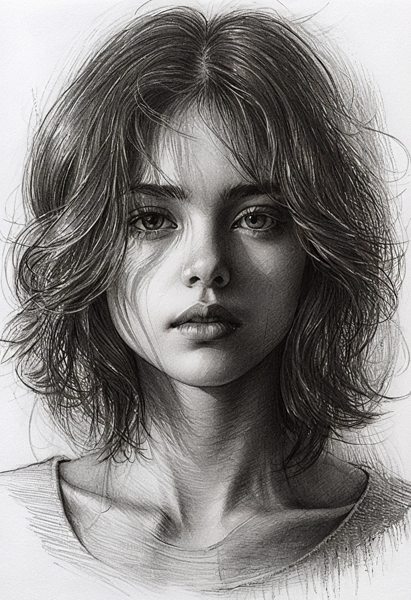 Melancholic pencil portrait in dramatic chiaroscuro lighting