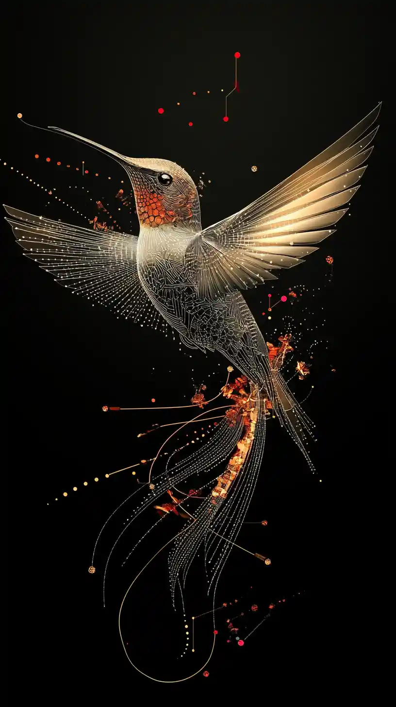 Hummingbird In Flight Transforming Into Sound And Data Waves