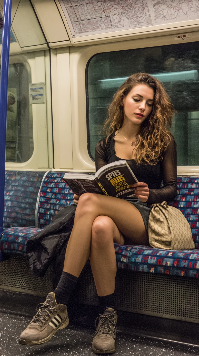 Thoughtful woman reading on a London subway train