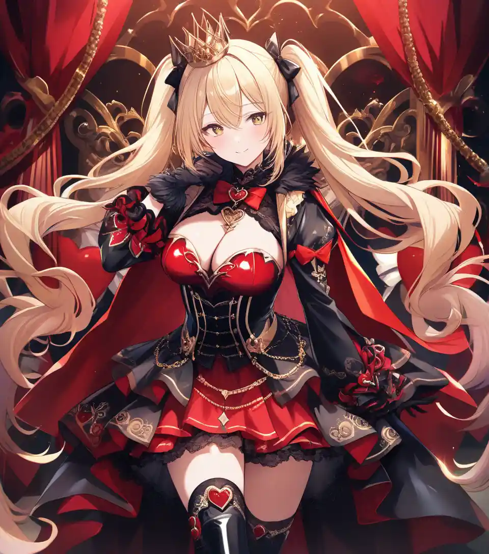 Fantasy queen in red and black royal heart themed outfit
