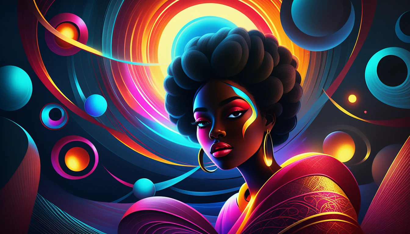 Surreal portrait of a gorgeous black woman in dark patterns