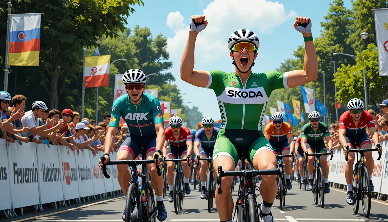 Ciclisti in volata fianco a fianco verso un finale di gara drammatico