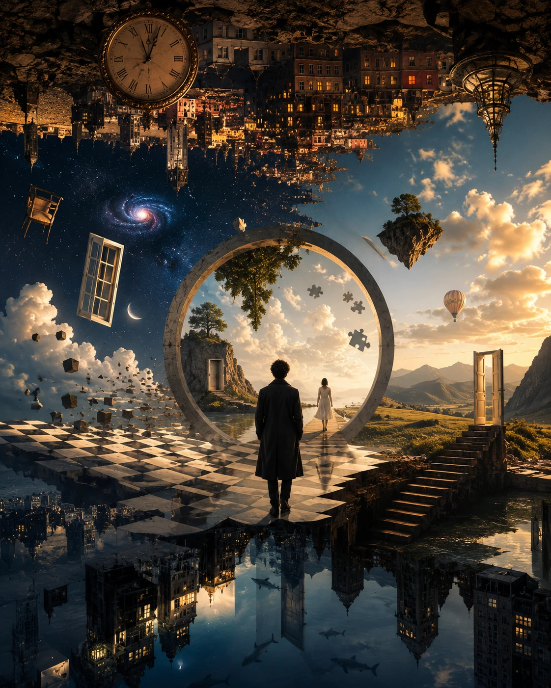 Surreal reality twisting upside down in a dreamlike vision