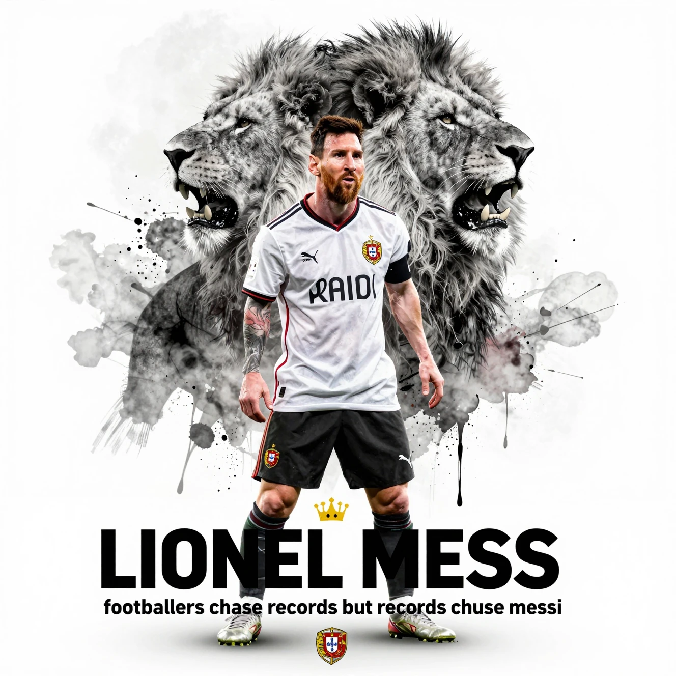 Football legend with roaring lion spirit on abstract field